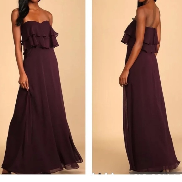 Lulus Devoted to Romance Dark‎ Purple Strapless Maxi Fairy Dress women’s size XS - Picture 3 of 9